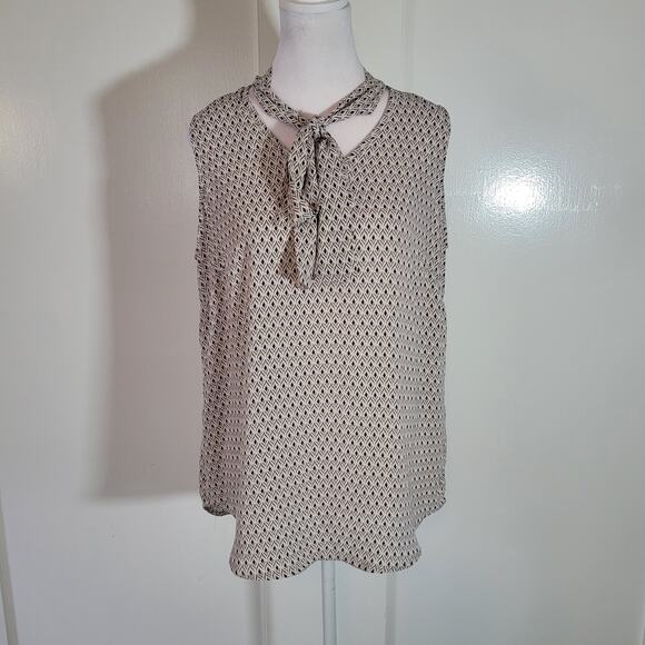 Adrianna Papell Size M Geometric Blouse Attached Scarf V-Neck Sleeveless Office - Picture 1 of 9